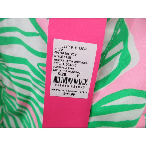 NWT Lilly Pulitzer Trisha Shirt Dress Who Let The Fronds Out Mandevilla Pink 0 - Picture 4 of 16